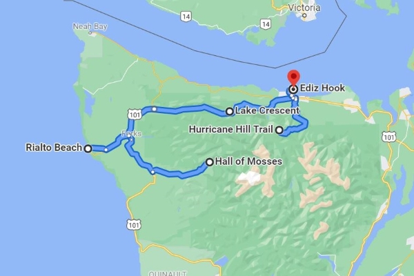 Map of 2 Day Itinerary Olympic National Park Road Trip