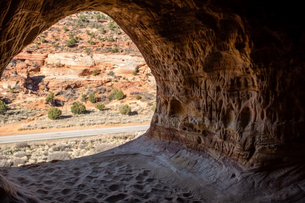 sand cave overlooking US-89 near Moqui Caverns in Kanab