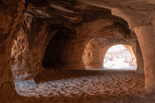 sandy cave hike near Kanab, Utah with desert views