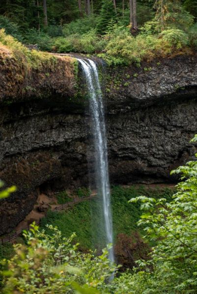 south falls in silver falls state park in July with low water