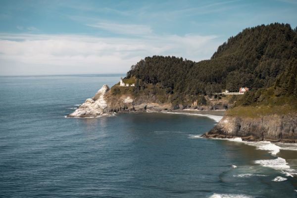 Hecta Head Lighthouse viewed from the Hecta Head Lighthouse overlook near the Sea Lion Caves