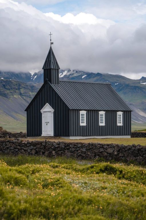 black church in Iceland on the Selflessness Peninsula