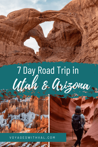 7 Day Utah Arizona Road Trip- Arches National Park, Bryce Canyon, and girl hiking in Antelope Canyon in Utah