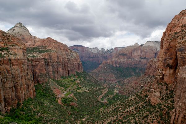 canyon overlook in Zion National Park with the Mount Carmel scenic highway