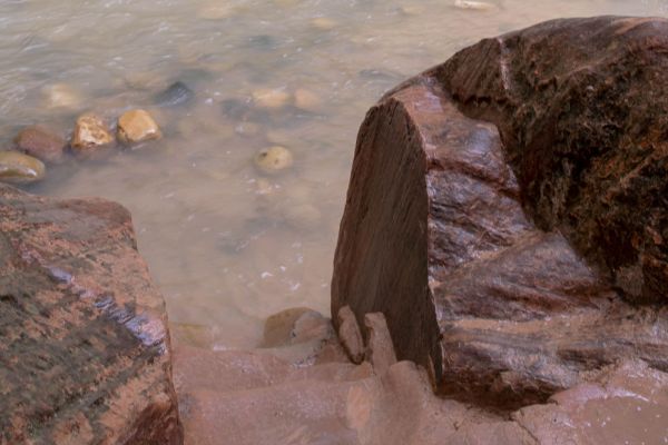 Stairs flooded at the start of the Narrows in Zion