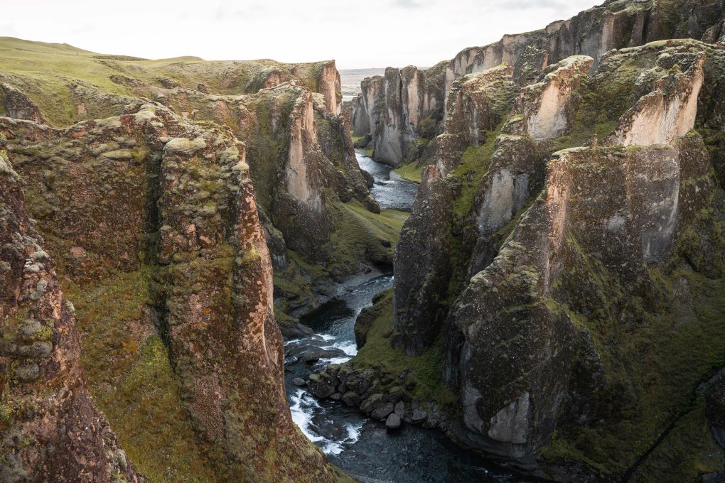 view into famous Fjadrargljufur canyon in Iceland