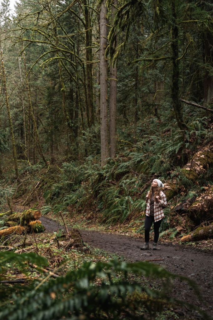 hiking in Portland with backpack