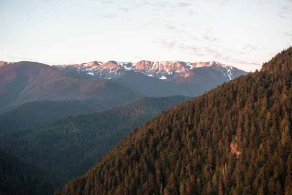 view of the Olympic Mountains at sunrise 