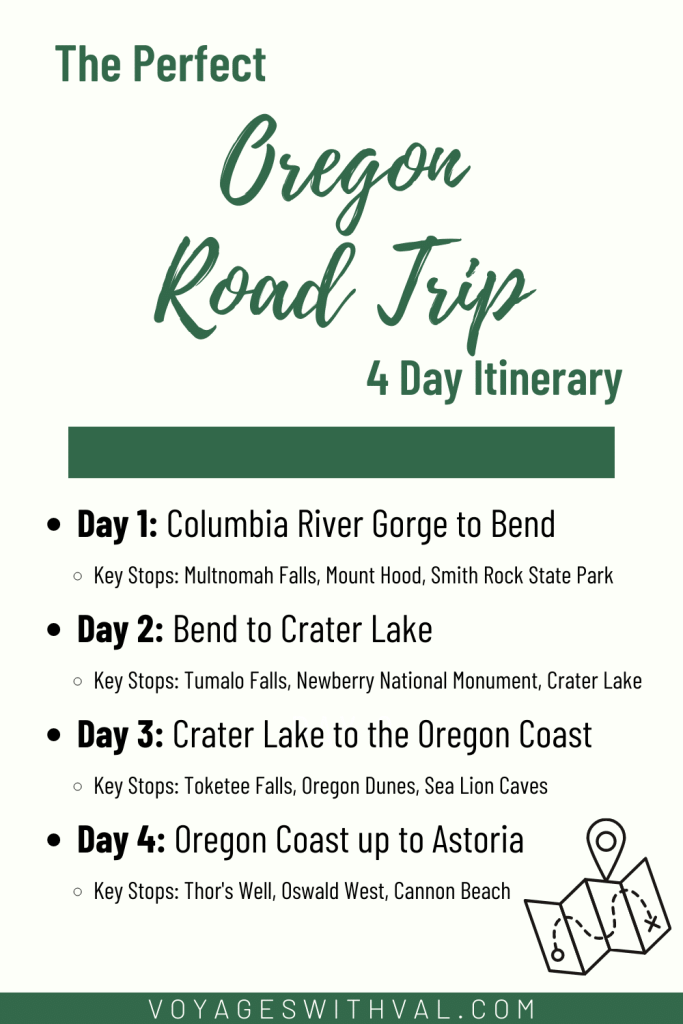 The Perfect Oregon Road Trip 4 Day Itinerary with detailed stops for each day