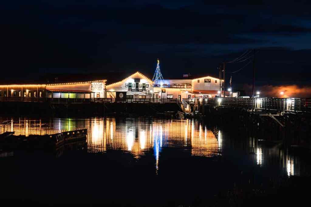 pier 39 light up at night near Christmas time