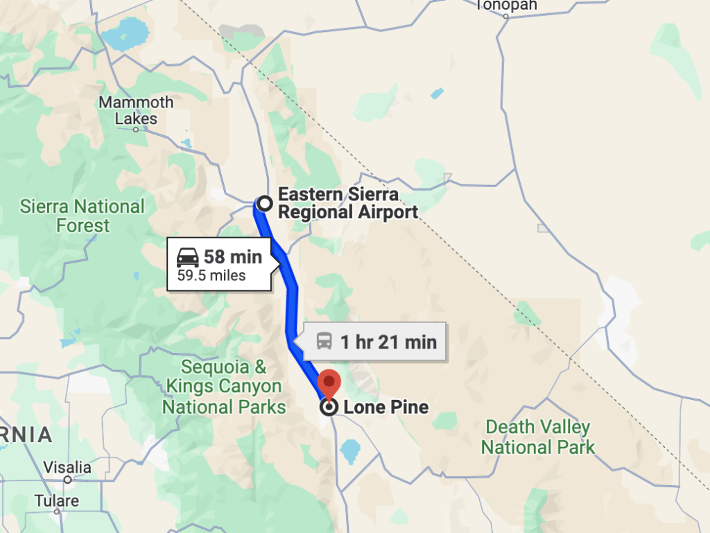 Bishop to Mount Whitney (from Google Maps)