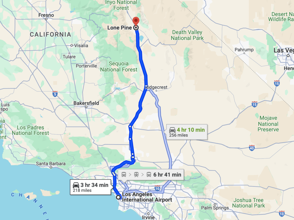 Los Angeles to Mount Whitney (from Google Maps)