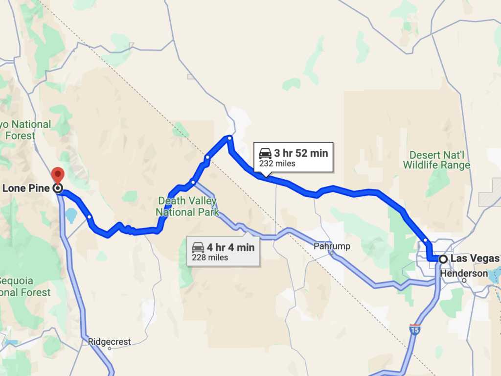 Las Vegas to Mount Whitney (from Google Maps)