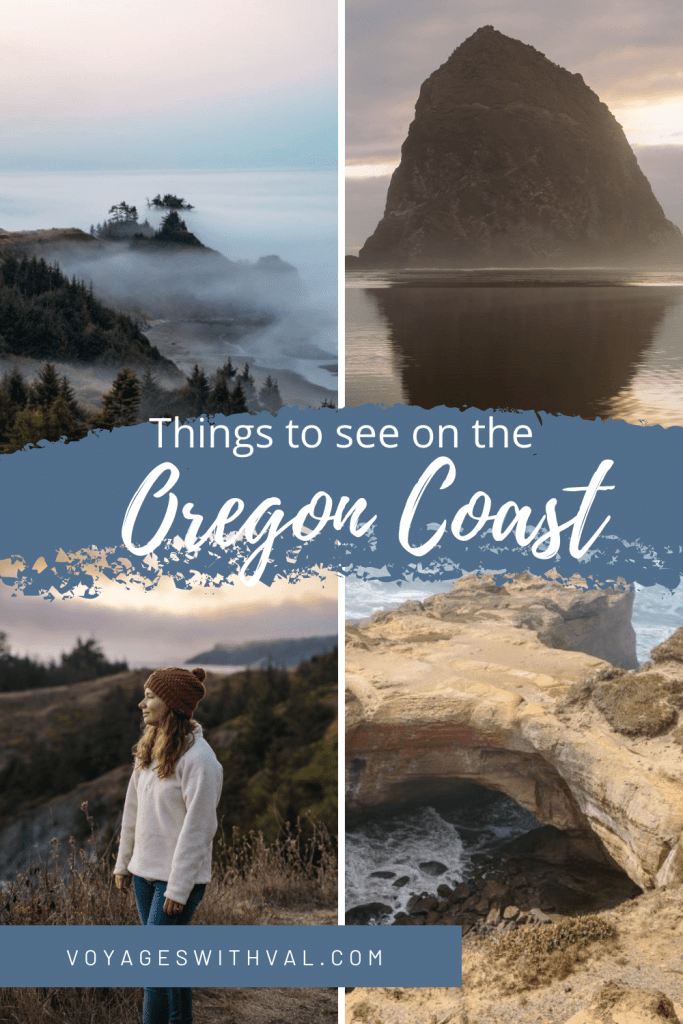 Things to Do on the Oregon coast with photos of the Oregon Coast, a girl at sunset, Cannon Beach, and the Devil's Punchbowl