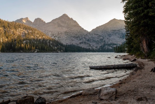 Toxaway Lake at sunset, backpacking in Idaho