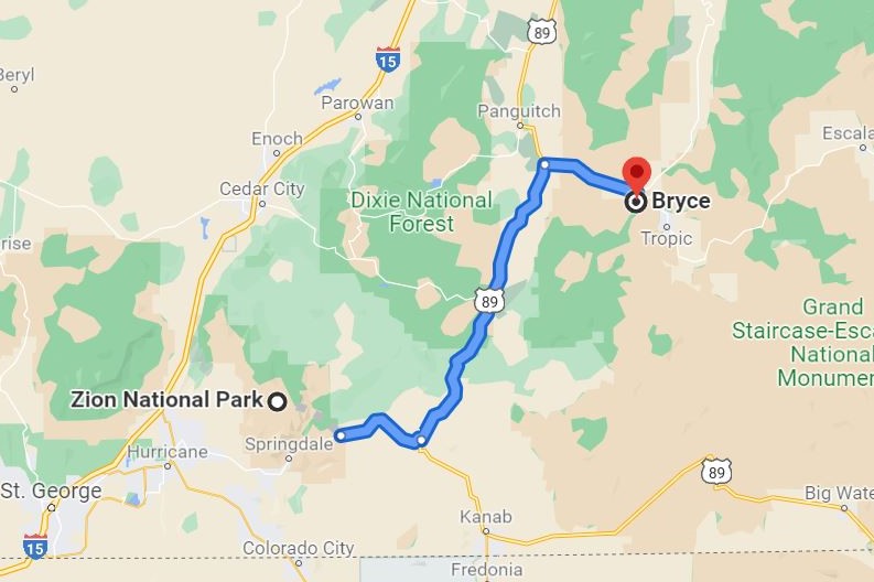 zion to bryce canyon