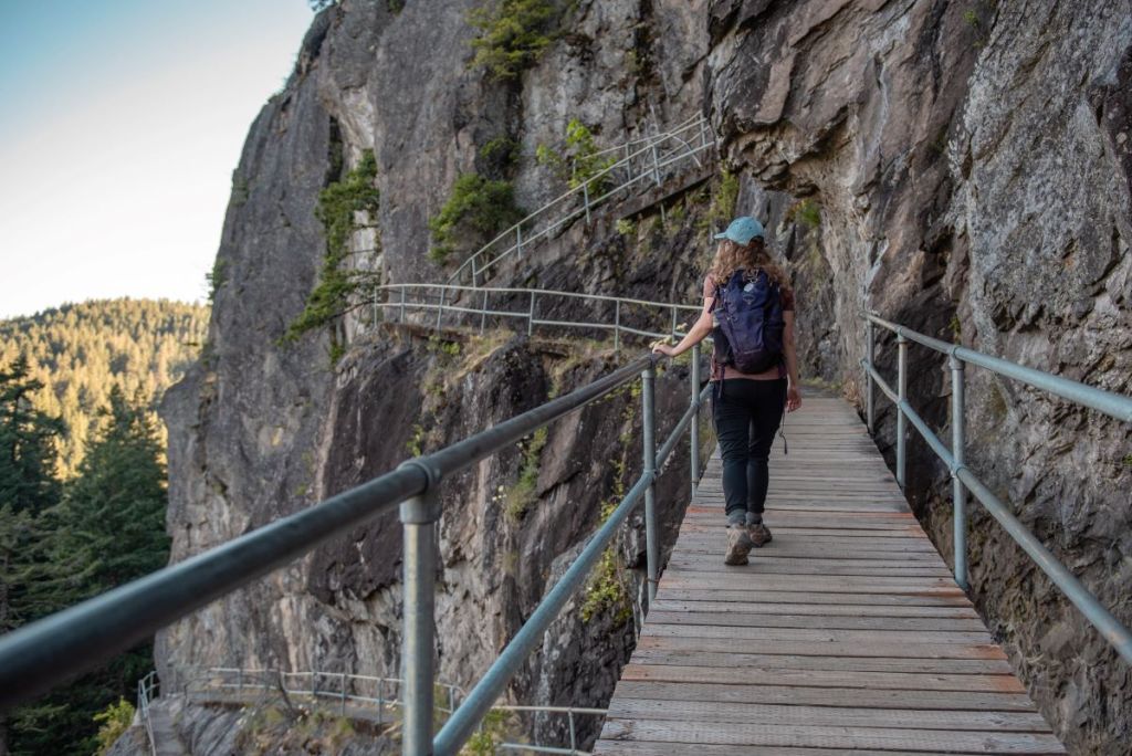 girl hiking up Beacon Rock Trail