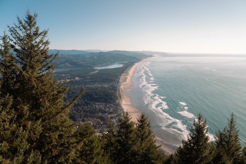 view down the Oregon Coast from Neahkahnie Mountain in Oswald West State Park