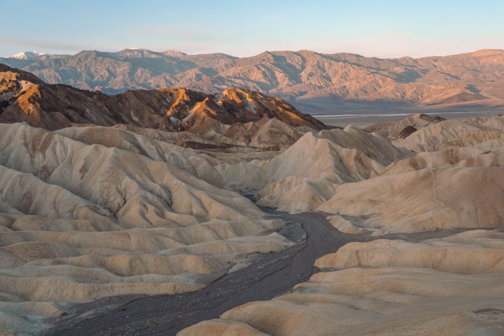 sunrise in death valley looking out from Zabriskie Point