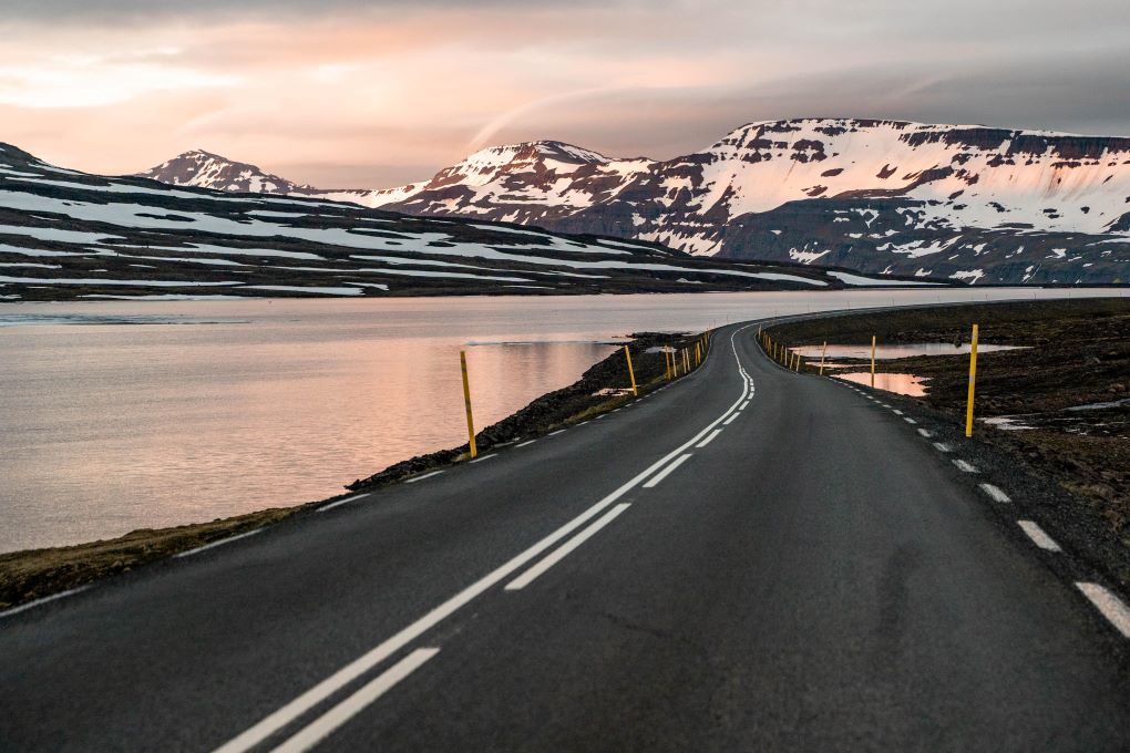 windy road to Seydisfjordur at sunrise