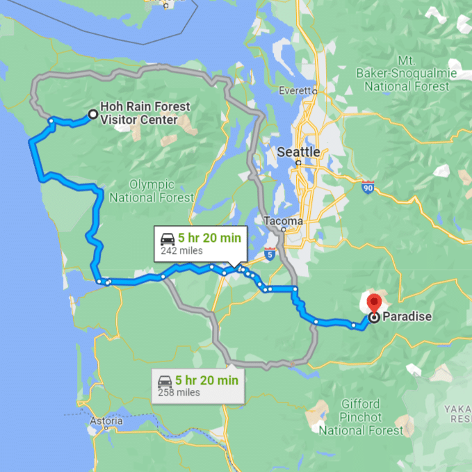 directions from Olympic National Park to Mount Rainier National Park