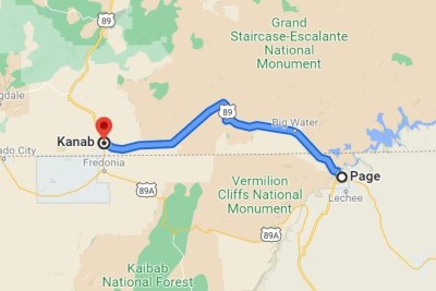 how to get to Kanab, Utah from Page, Arizona