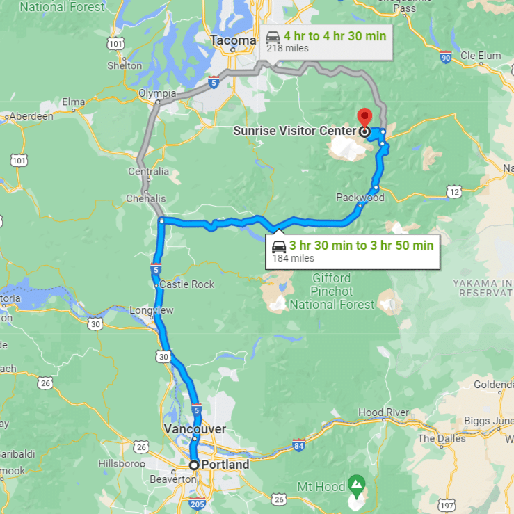 directions from Portland to Sunrise Mount Rainier National Park