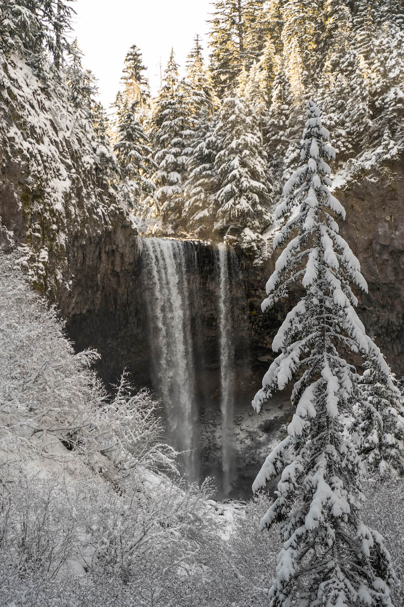 Tamanawas Falls viewed from the trail in winter