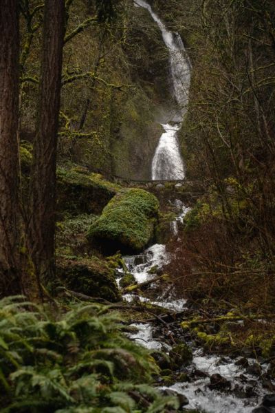 wahkeena falls from the parking lot of the historic columbia river highway