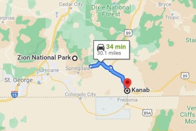 how to get to the sand caves of Kanab from Zion